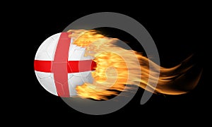 Blazing Soccer Ball With England Flag on Fire Isolated on Black Background
