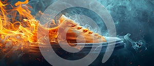 Blazing Style: Fiery Fashion Sneaker Ignites Trend. Concept Fashion Footwear, Trendy Sneakers, Blazing Style, Fiery Colors,