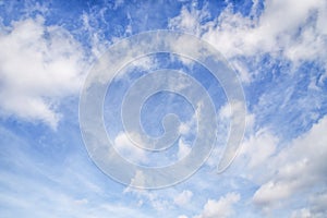 Blue sky with cirro cumulus and puffy white clouds. Sky background photo