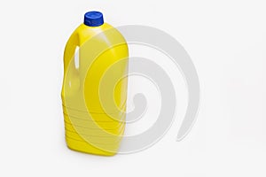 Bleach bottle isolated. Yellow Plastic container