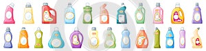 Bleach icons set cartoon vector. Clean bottle product