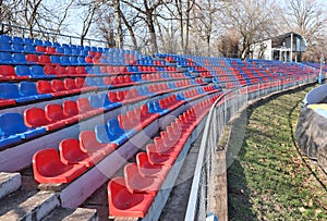 Bleacher seats in the speedway stadium