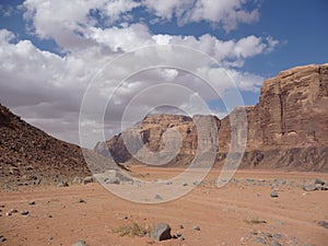 Bleak desert landscape in Wadi Rum, Jordan, in the Middle East