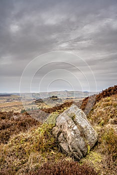 Bleak winter panoramic view of Baldstone, and Gib Torr in the Peak District National Park photo