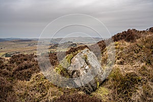 Bleak winter panoramic view of Baldstone, and Gib Torr in the Peak District National Park photo
