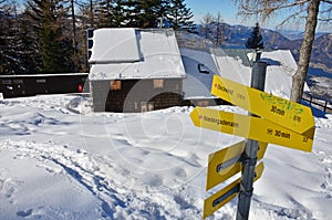 Bleckwand hut on the Bleckwand in winter, Salzkammergut, Strobl, Salzburg, Austria, Europe