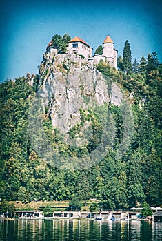 Bled castle on the high rock, Slovenia, analog filter