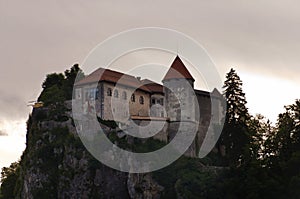 Bled castle, Slovenia in sunset