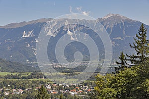 Bled with The Karawanks mountain range in Slovenia