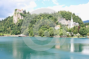 Bled with lake and hills in background, Slovenia, Europe