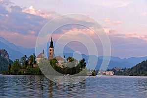 Little Island with Catholic Church in Bled Lake, Slovenia