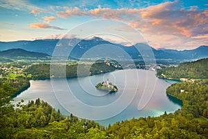 Bled Lake in Julian Alps, Slovenia.