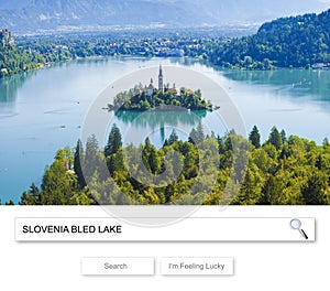 Bled lake, the most famous lake in Slovenia with the island of the church Europe - Slovenia - panoramic view - Concept image