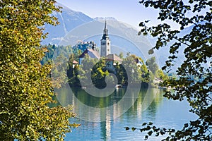 Bled lake, the most famous lake in Slovenia with the small island of the church Europe - Slovenia