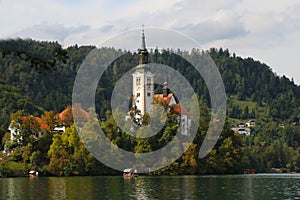 Bled Lake in Slovenia with Church. Slovenia Top Romantic Travel Destination