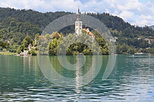 Bled lake in slovenia on sunny summer day
