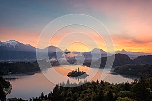 Bled lake sunrise view