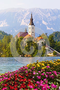 Bled, Slovenia. Island in the middle of the lake with church