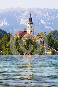 Bled, Slovenia. Island in the middle of the lake with church