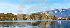 Bled, Slovenia panoramic view with castle