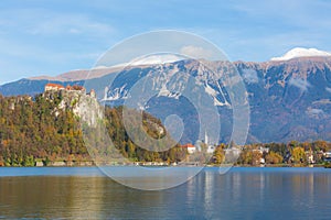 Bled, Slovenia panoramic view with castle