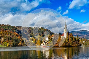 Bled, Slovenia panoramic view with church