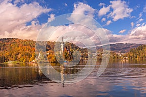 Bled, Slovenia panoramic view with church