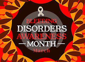 bleeding disorders awareness month with white ribbon, red shapes, and text to observe the disease awareness day.