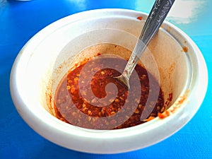 Blend spices and chilies to add a spicy taste to food. Red chili sauce. Called by the name