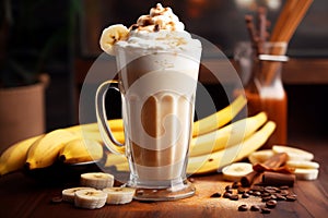 Blended Banana coffee on the table. Image generated by AI.