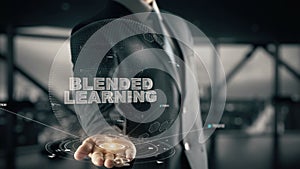 Blended Learning with hologram businessman concept
