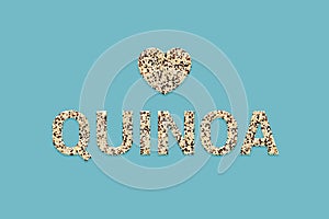 Blended tricolor Quinoa super food grains texture text. Peruvian Incan super foods mix.