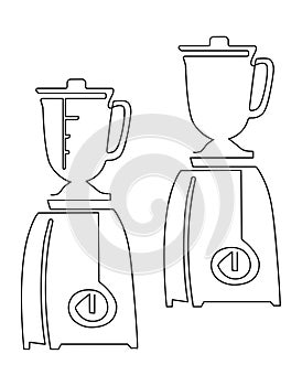 Blender with bowl, electric tool for whipping smoothies, cream, sour cream or eggs. Illustration, continuous line drawing