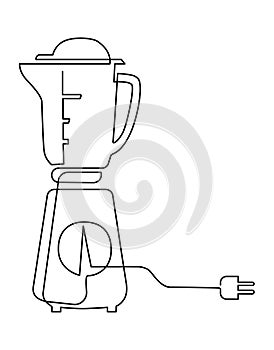 Blender with bowl, electric tool for whipping smoothies, cream, sour cream or eggs. Vector illustration, continuous line drawing