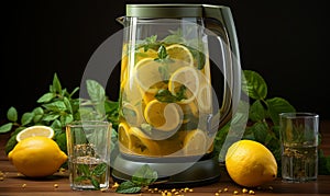 Blender Filled With Lemons and Mint Leaves