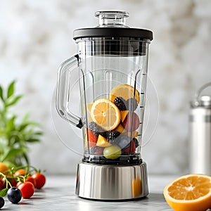 A blender full of fruit and vegetables