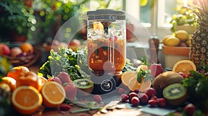 blender jar full of fresh fruit AI Generated
