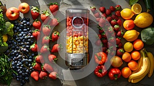 blender jar full of fresh fruit AI Generated