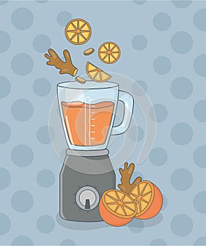 Blender with oranges and cinnamon healthy preparation