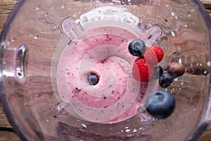 Blender Top View Whips Berries Raspberry Blueberries Banana Preparation Smoothie Smoothie Healthy Food photo