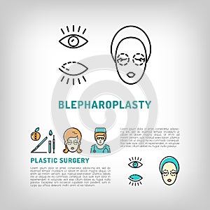 Blepharoplasty logos Eyelid plastic surgery old tired eyes Vector icons