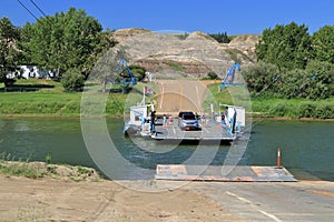 Bleriot Ferry over the Red Deer River north of Drumheller, Alberta, Canada