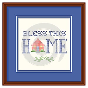 Bless This Home Embroidery, Wood Frame photo