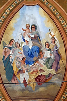 Blessed Virgin Mary with baby Jesus, saints and angels