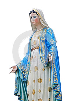 Blessed Virgin Mary statue isolated on white background