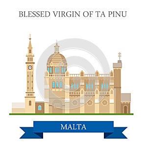 Blessed Virgin of Ta Pinu in Malta flat vector sight landmark