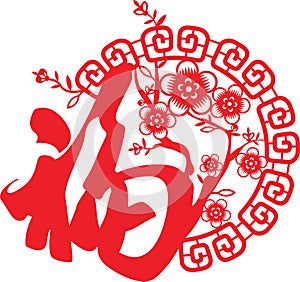 Blessing and Plum blossom design element