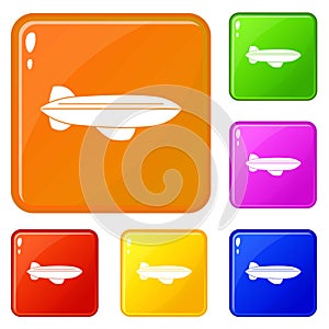 Blimp aircraft flying icons set vector color