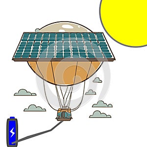 Blimp floating solar panel farm vector graphic