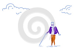 Blind businessman alone walking stick crisis business hidden threats and risks concept horizontal sketch doodle